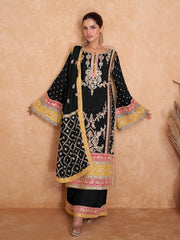Embroidered Chinon Kurta With Plazzo & Dupatta