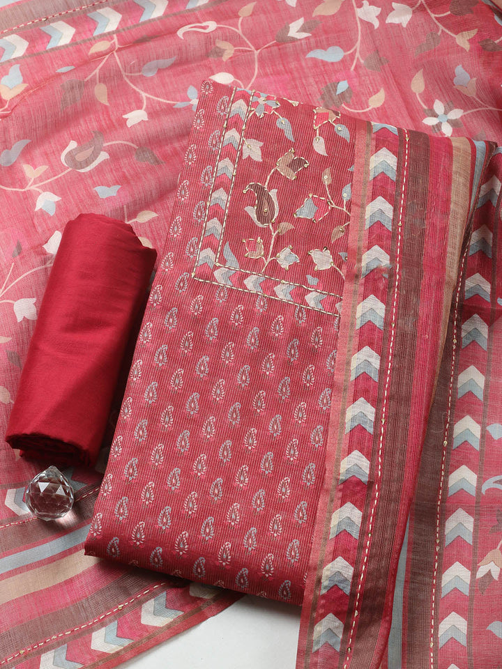 Embroidered Tissue Unstitched Suit With Pant &amp; Dupatta