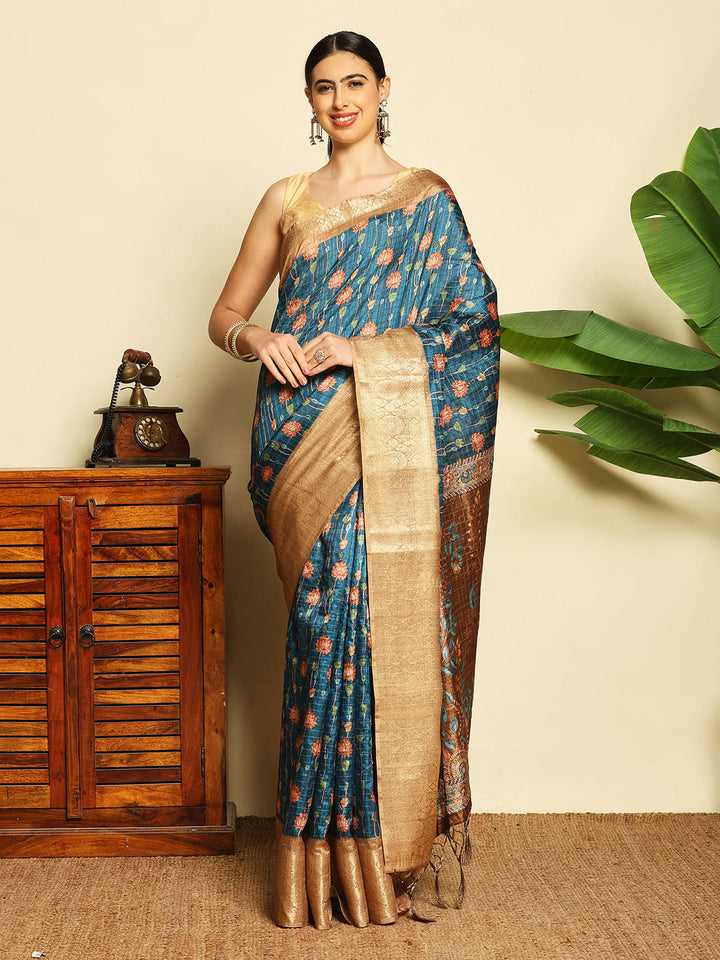 Digital Floral Printed Tussar Saree