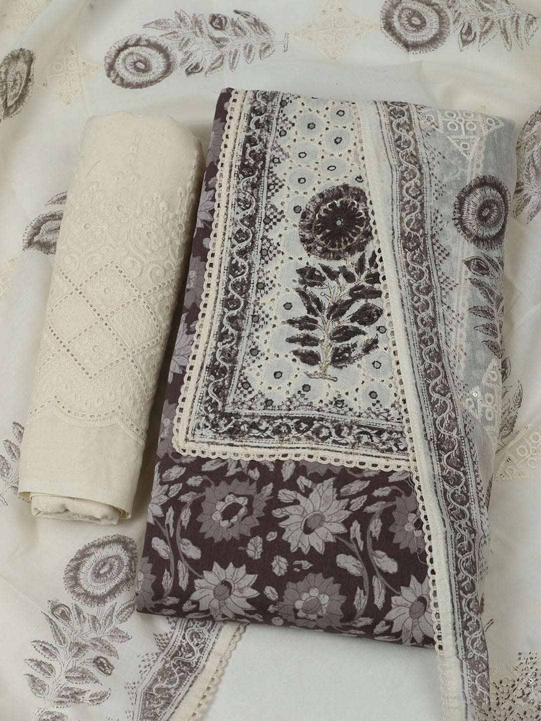 Printed Cotton Unstitched Suits Printed Suit With Pant &amp; Dupatta