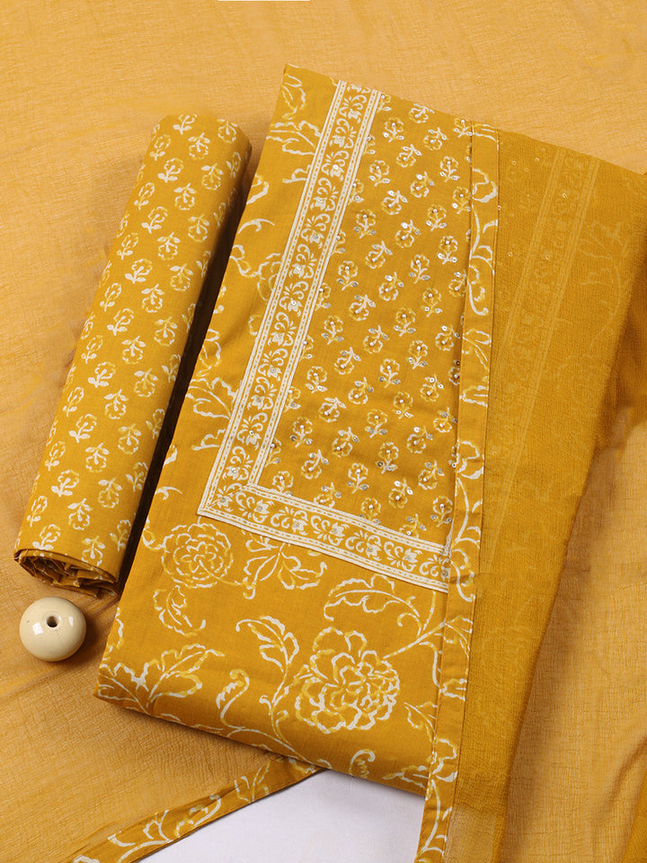 Embroidered Cotton Blend Unstitched Suit With Pant &amp; Dupatta