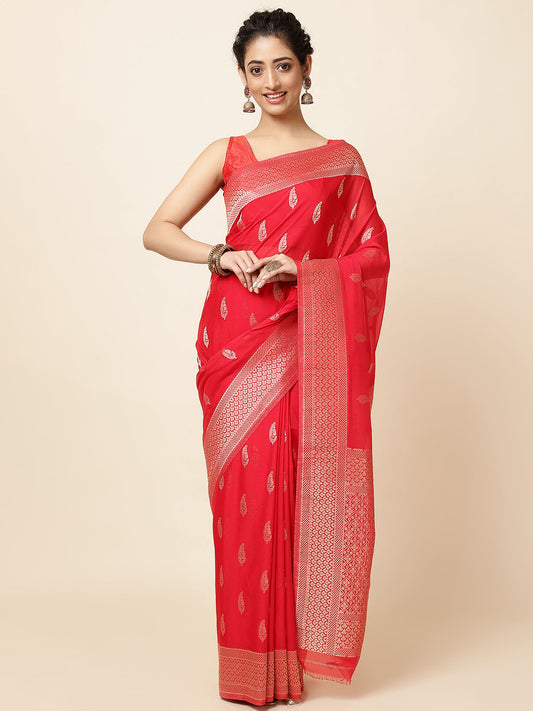 Zari Booti Border Crepe Woven Saree