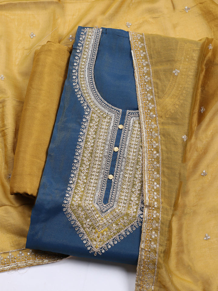 Neck Embroidered Chanderi Unstitched Suit With Dupatta