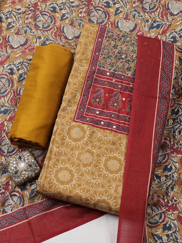 Printed Cotton Blend Unstitched Suit With Pant &amp; Dupatta