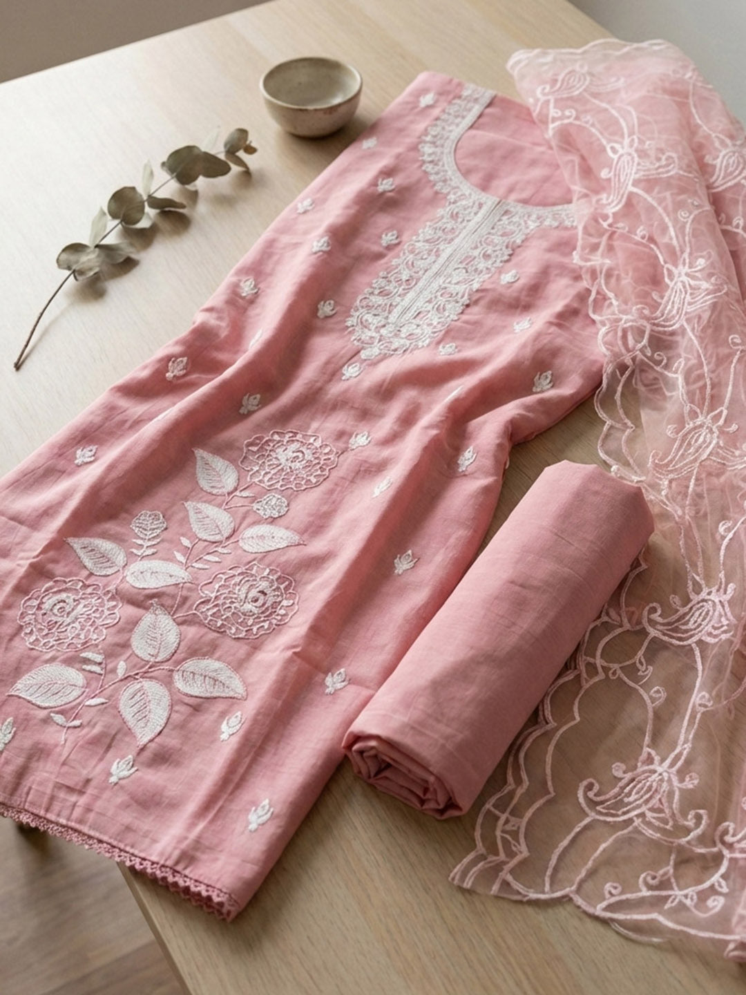 Printed Cotton Blend Unstitched Suit With Pant &amp; Dupatta