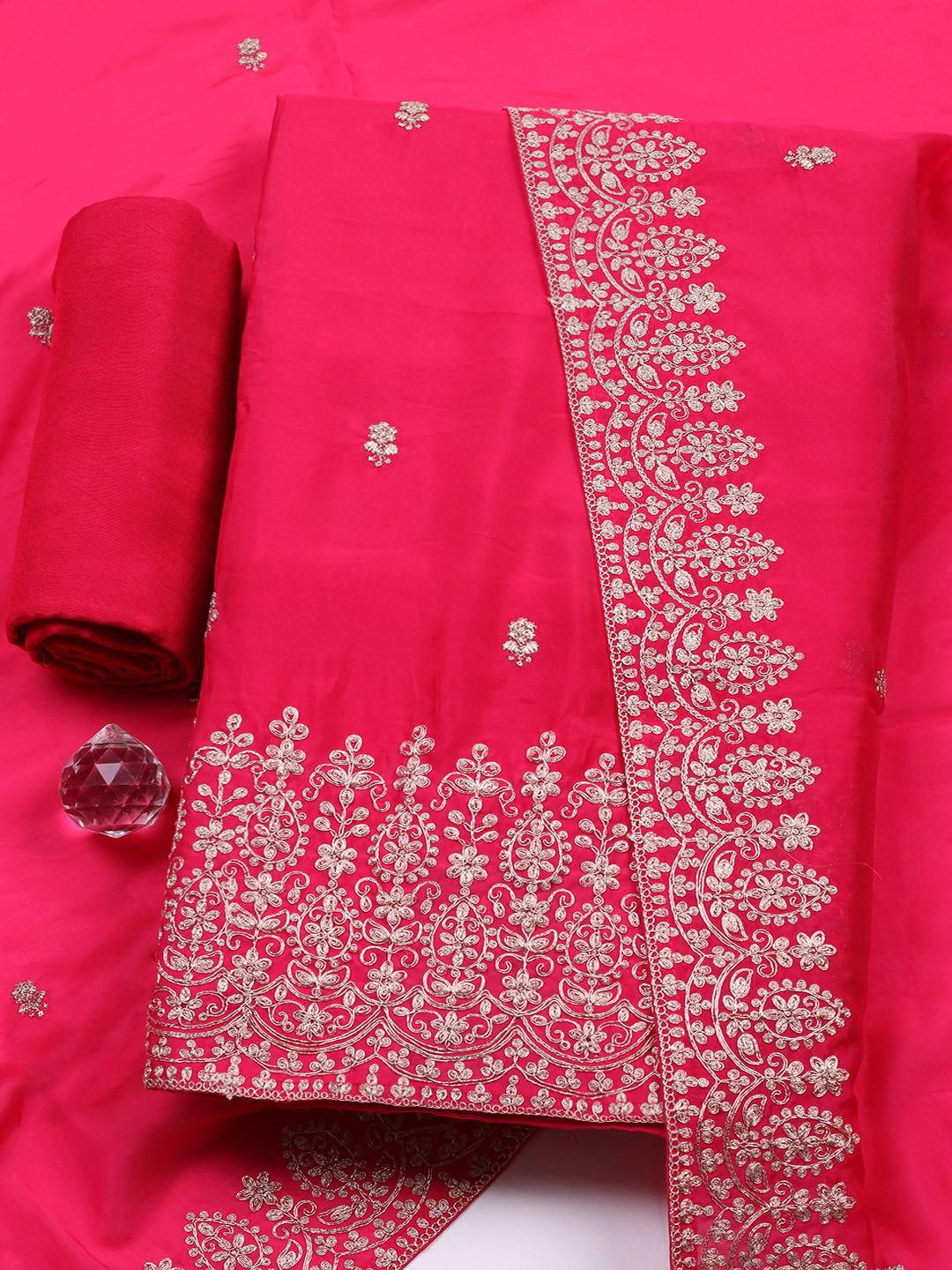 Woven Design Chanderi Unstitched Suit With Pant &amp; Dupatta