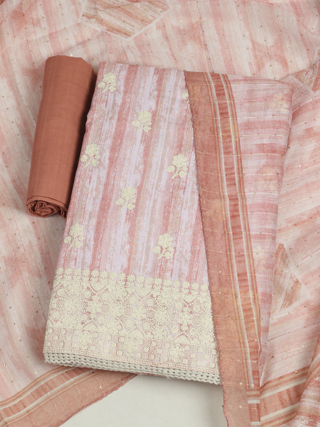 Embroidered Cotton Unstitched Suit With Pant &amp; Dupatta
