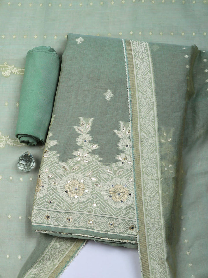 Embroidered Linen Blend Unstitched Suit With Pant &amp; Dupatta