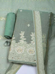 Embroidered Linen Blend Unstitched Suit With Pant & Dupatta