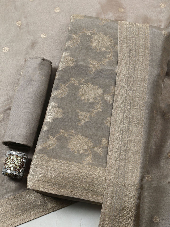 Woven Design Chanderi Unstitched Suit With Pant Dupatta