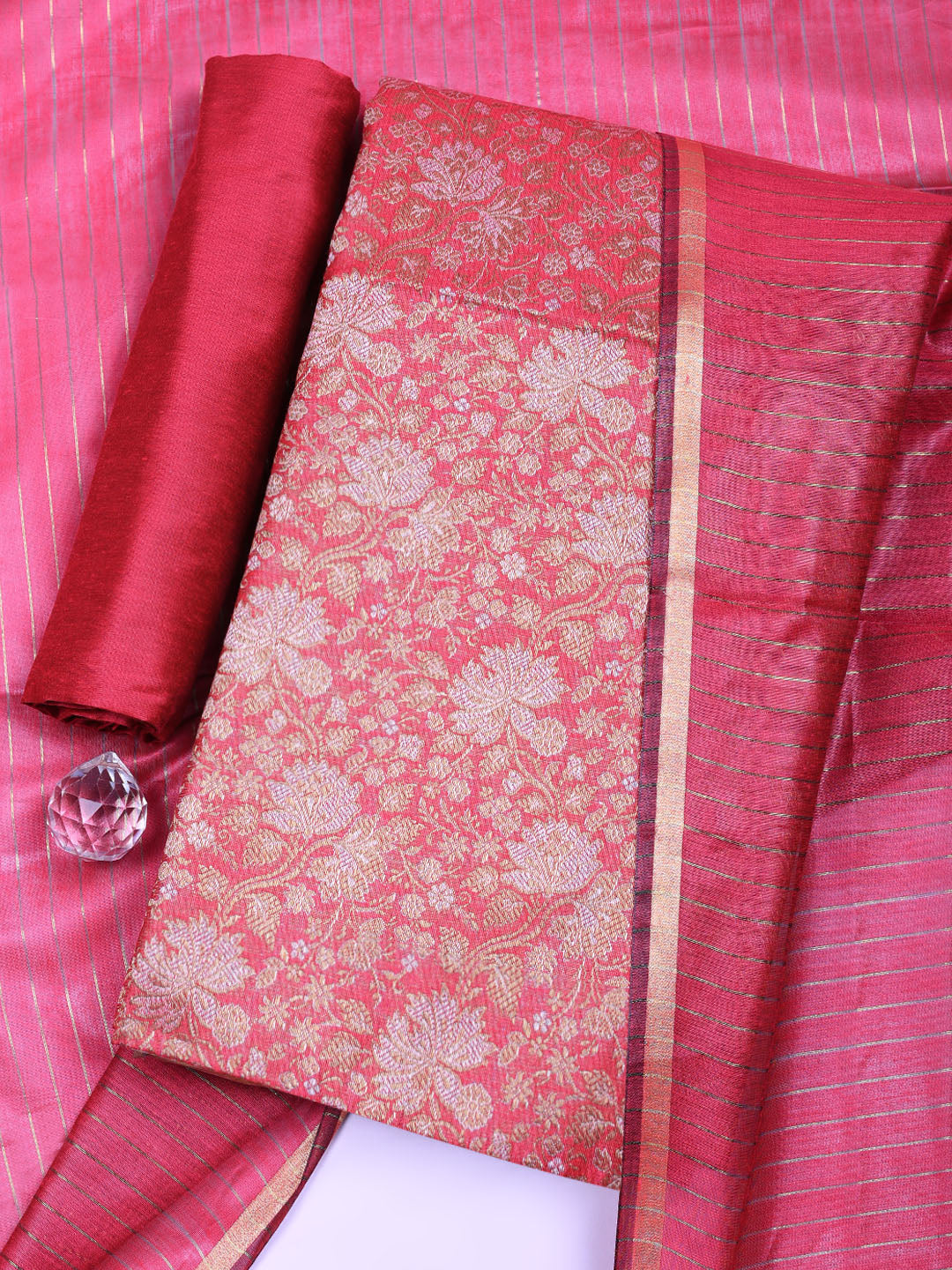 Banarasi Chanderi Unstitched Suit With Pant &amp; Dupatta