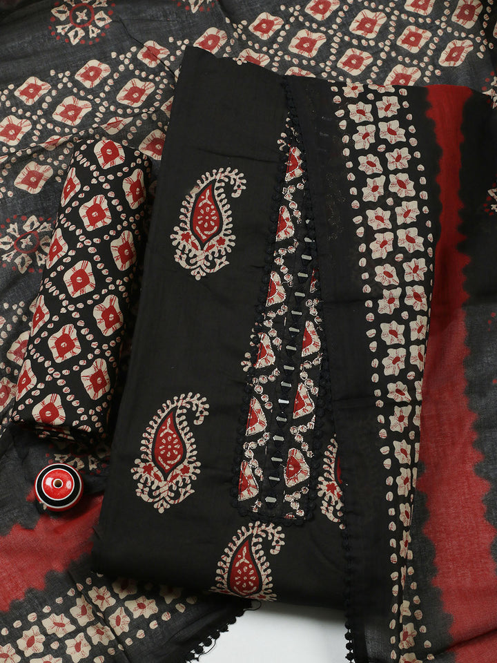 Embroidered Cotton Blend Unstitched Suit With Pant Dupatta