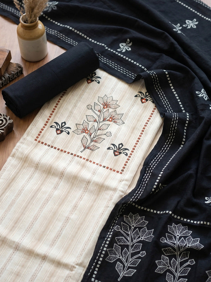 Printed Cotton Blend Unstitched Suit With Pant &amp; Dupatta