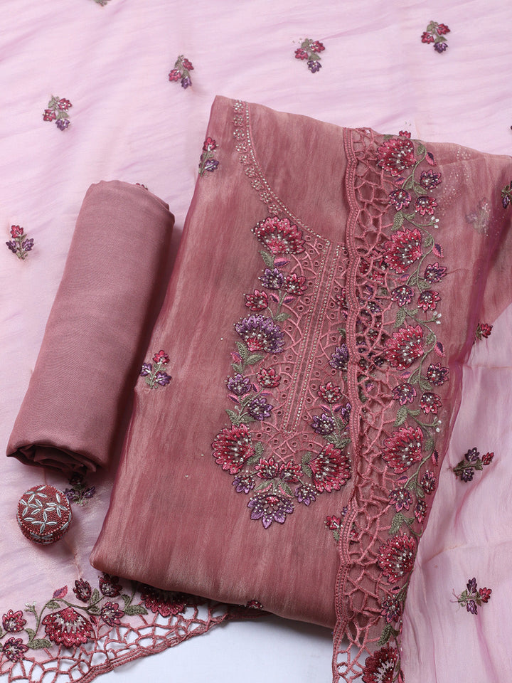 Embroidered Tissue Unstitched Suit With Pant &amp; Dupatta