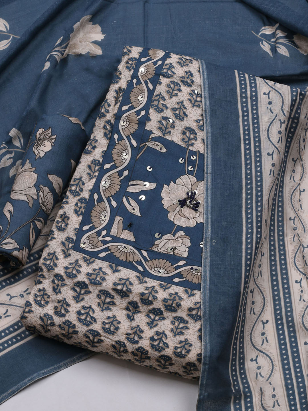 Printed Cotton Blend Unstitched Suit With Dupatta