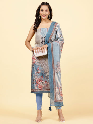 Printed Chanderi Unstitched Suit Piece With Dupatta