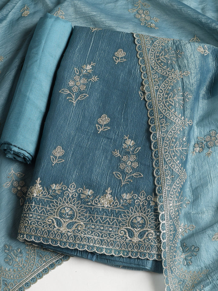 Embroidered Tissue Unstitched Suit With Dupatta