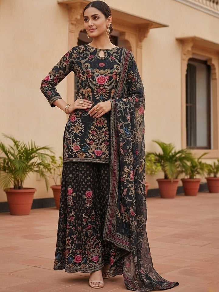 Printed Muslin Kurta With Sharara &amp; Dupatta
