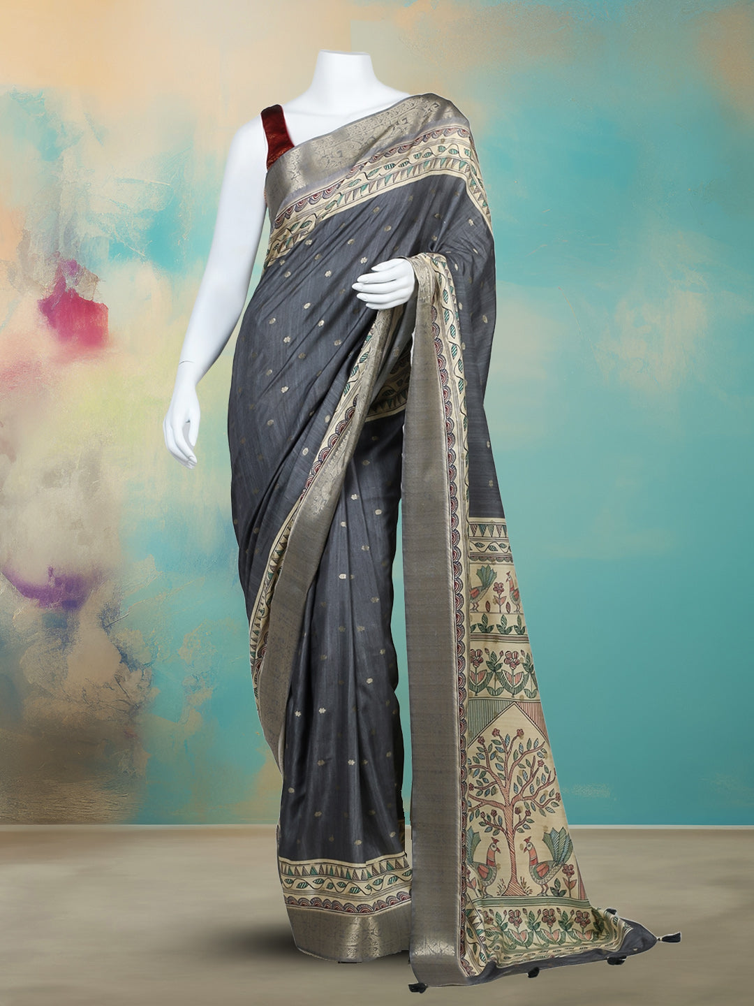 Printed &amp; Woven Design Art Silk Saree