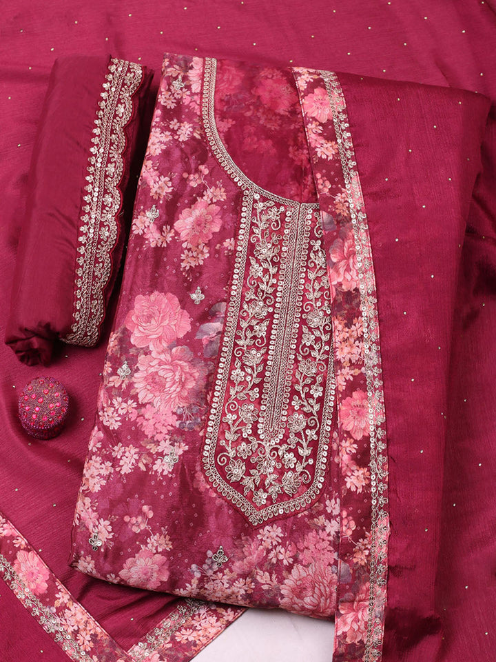 Printed Chinon Unstitched Suit With Pant &amp; Dupatta