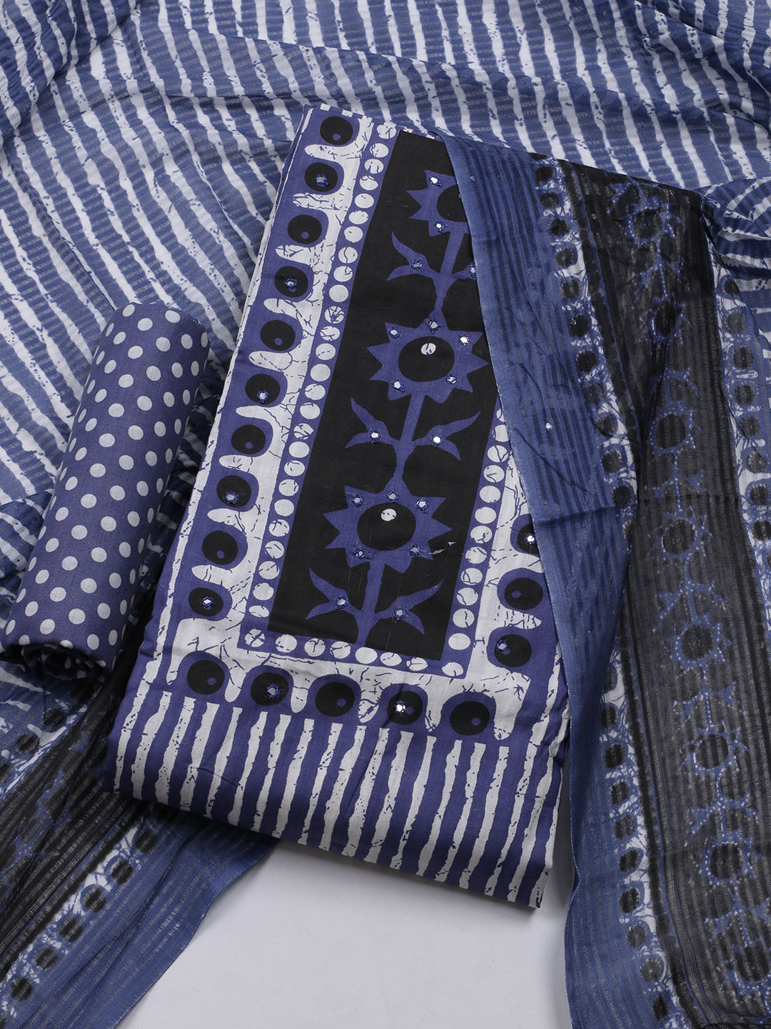 Printed Cotton Blend Unstitched Suit With Dupatta