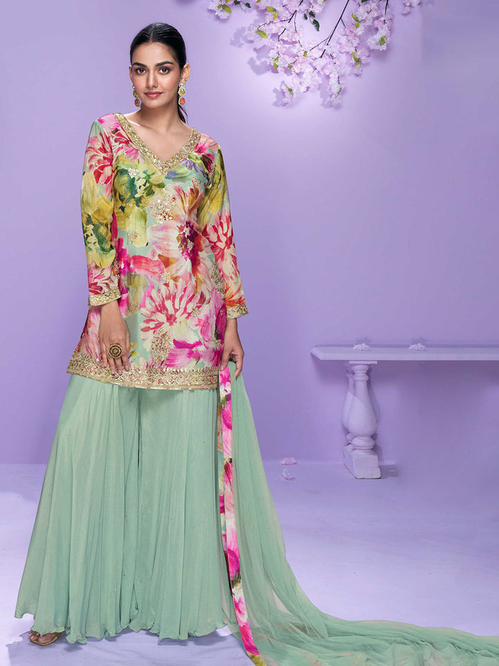 Embroidered Chinon Suit With Pant &amp; Dupatta