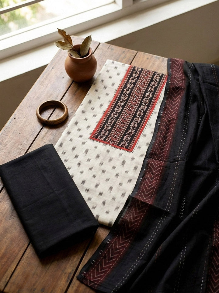 Printed Cotton Blend Unstitched Suit With Pant &amp; Dupatta