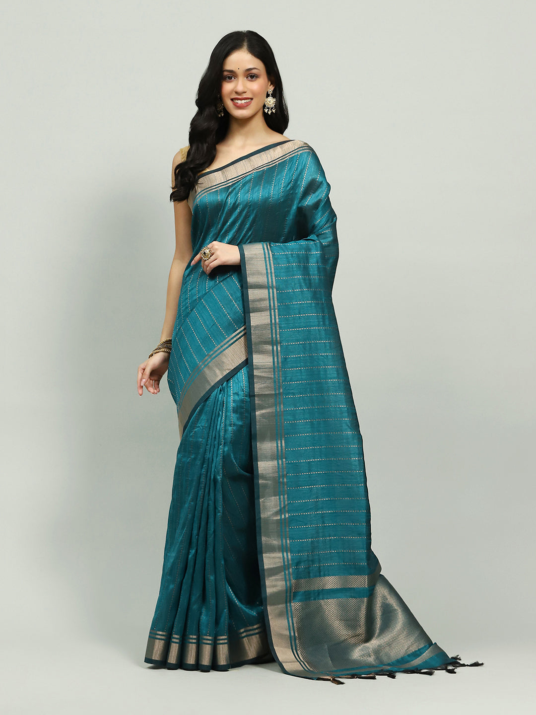 Embroidered Border Booti Art Silk Saree