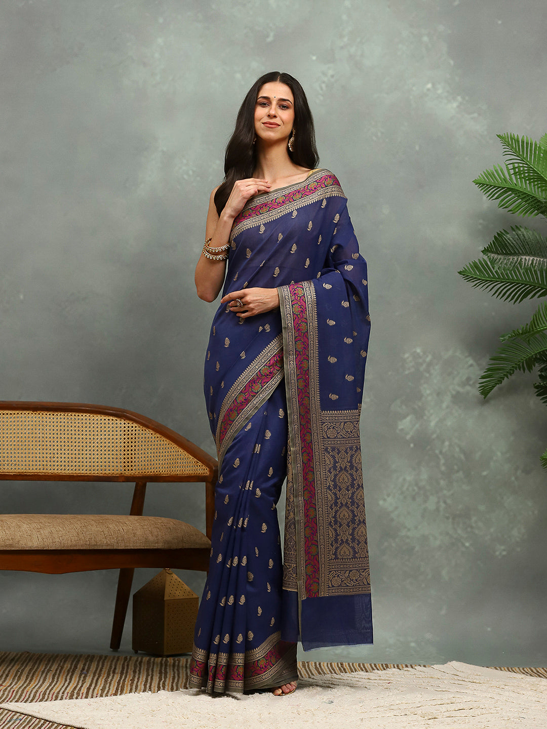 Resham Embroidered Cotton Blend Woven Saree