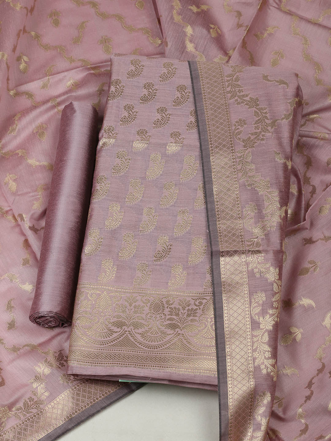 Woven Design Chanderi Unstitched Suit With Pant &amp; Dupatta