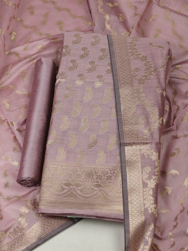 Woven Design Chanderi Unstitched Suit With Pant &amp; Dupatta