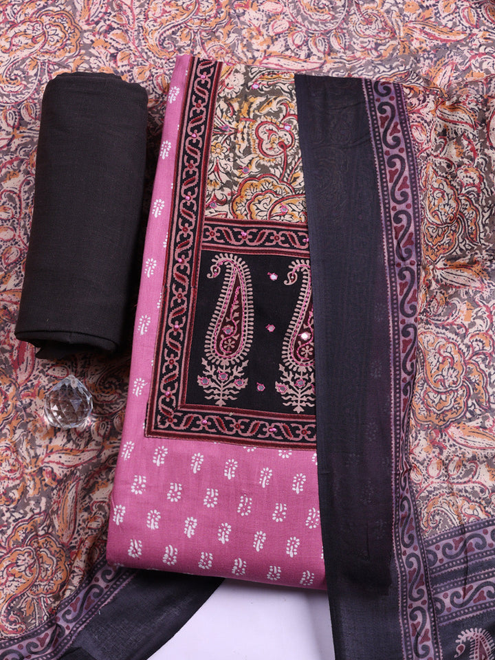 Printed Cotton Blend Unstitched Suit With Pant &amp; Dupatta