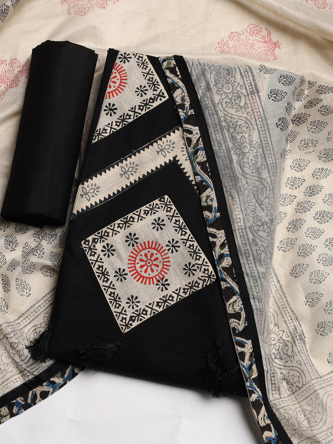 Neck Embroidered Cotton Blend Unstitched Suit With Dupatta