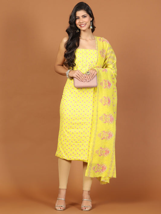 PrintedCotton Blend Unstitched Suit With Dupatta