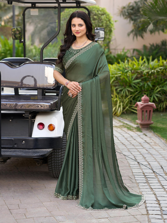 Sequins Embroidery Chiffon Saree