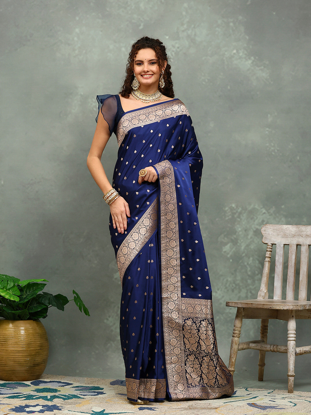 Zari Border Booti Art Silk Woven Saree