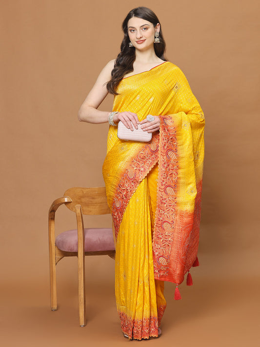 Zari Border Booti Art Silk Woven Saree