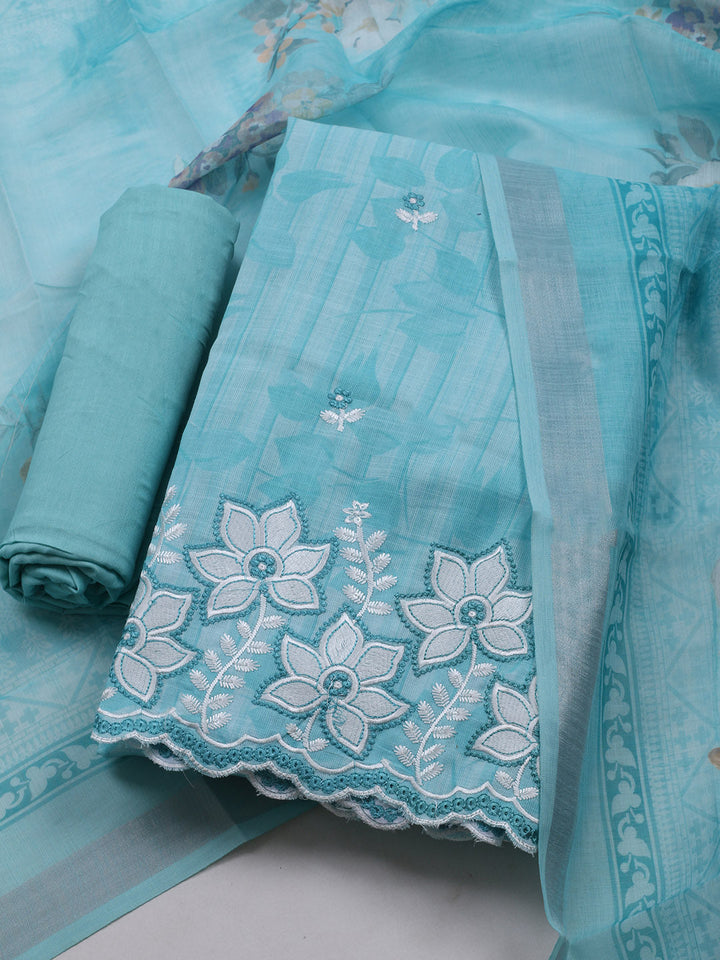 Neck Embroidered Cotton Blend Unstitched Suit With Dupatta