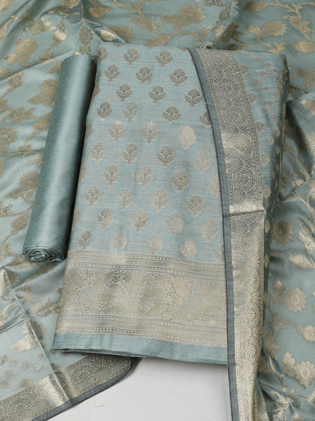 Woven Design Chanderi Unstitched Suit With Pant &amp; Dupatta