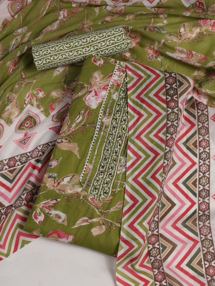 Neck Embroidered Cotton Blend Unstitched Suit With Dupatta