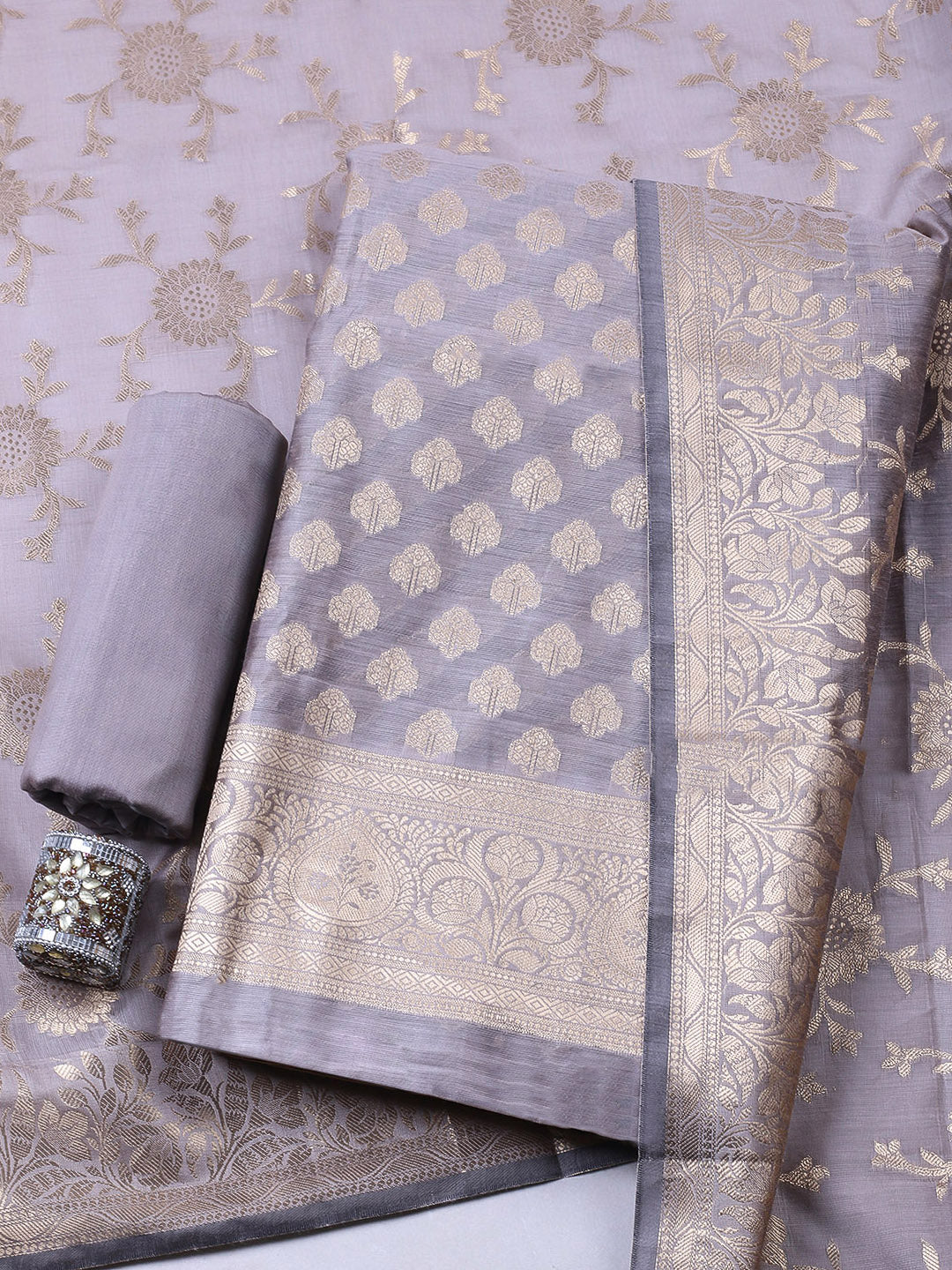 Woven Design Chanderi Unstitched Suit With Pant &amp; Dupatta