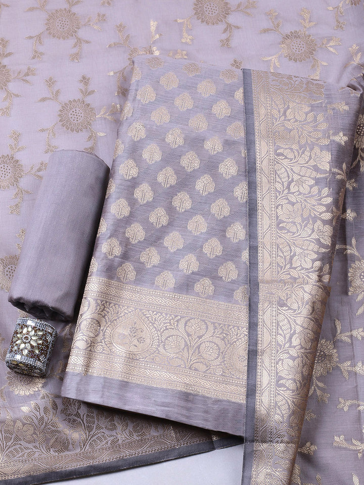 Woven Design Chanderi Unstitched Suit With Pant &amp; Dupatta