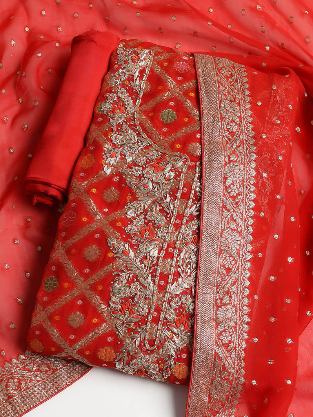 Neck Embroidered Georgette Unstitched Suit With Dupatta