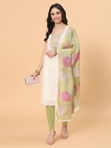 Neck Embroidered Cotton Blend Unstitched Suit Piece With Dupatta