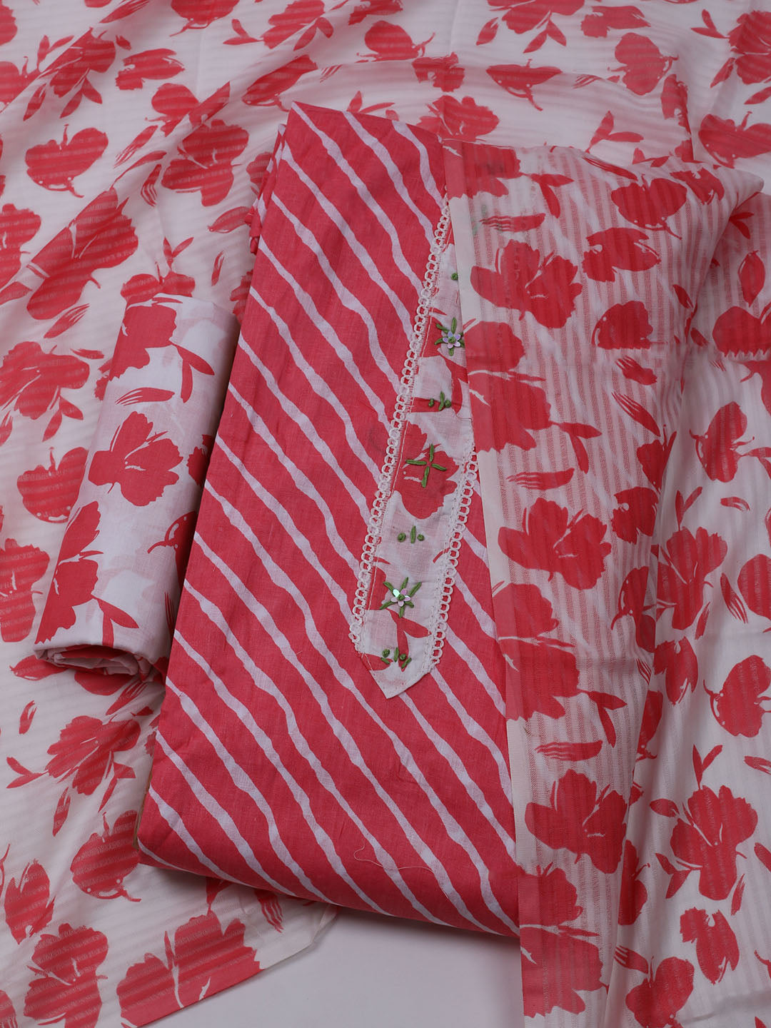 Printed Cotton Blend Unstitched Suit With Dupatta