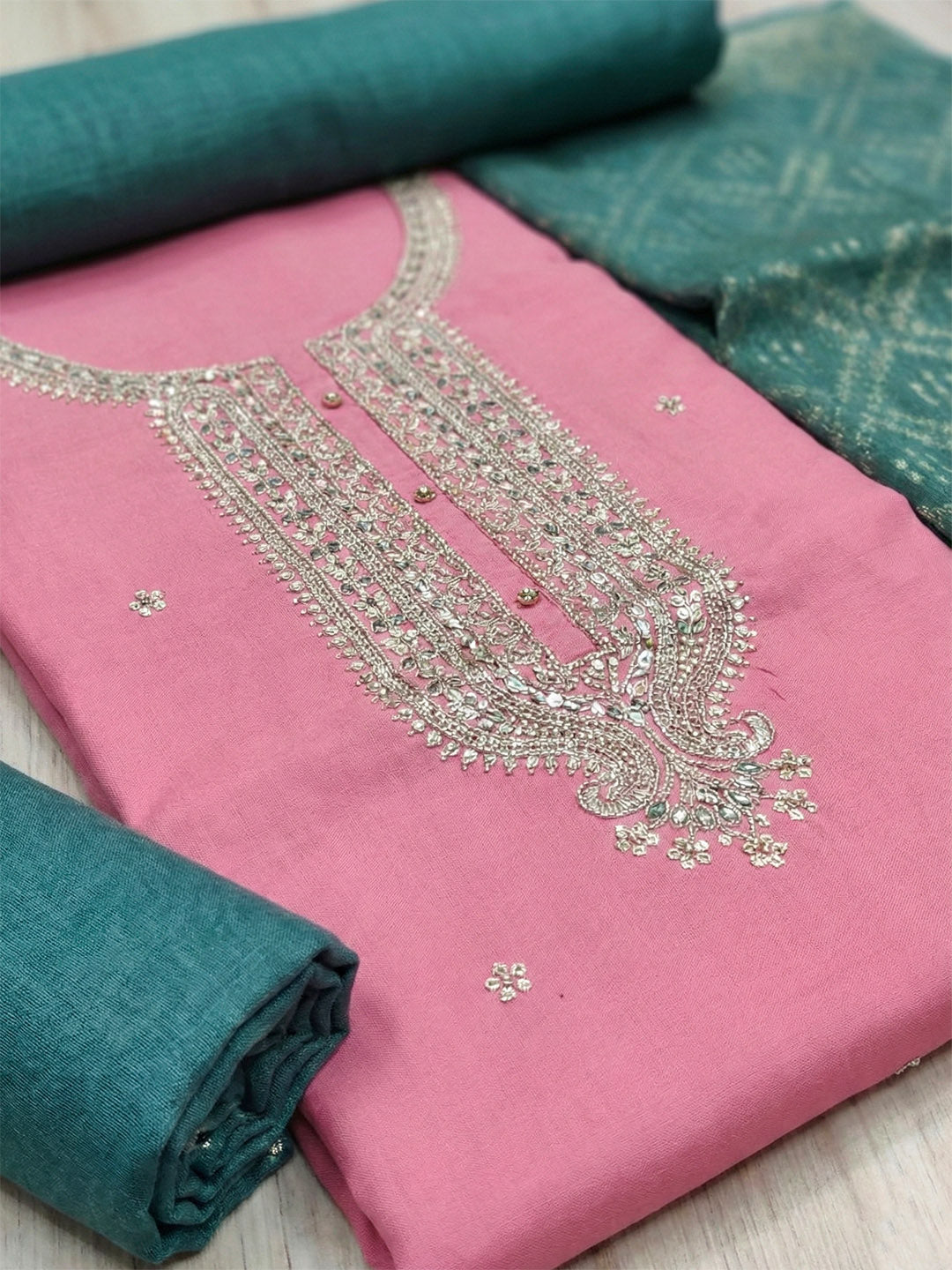 Embroidered Cotton Unstitched Suit With Pant