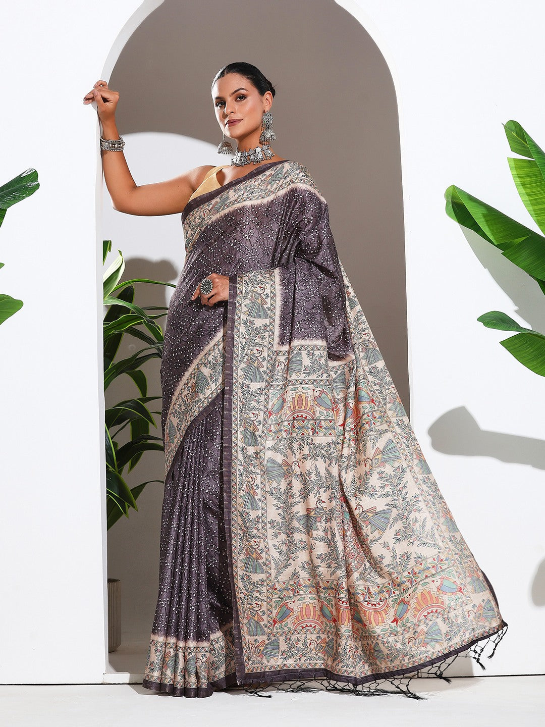 Printed Tussar Silk Saree