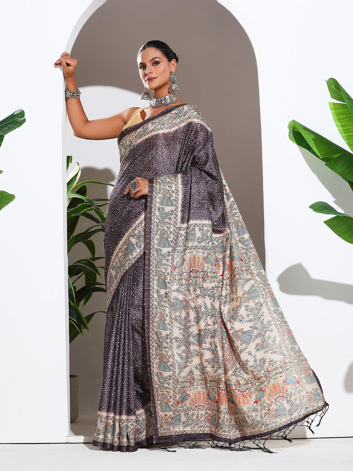 Printed Tussar Silk Saree