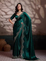Embroidered Satin Velvet Saree
