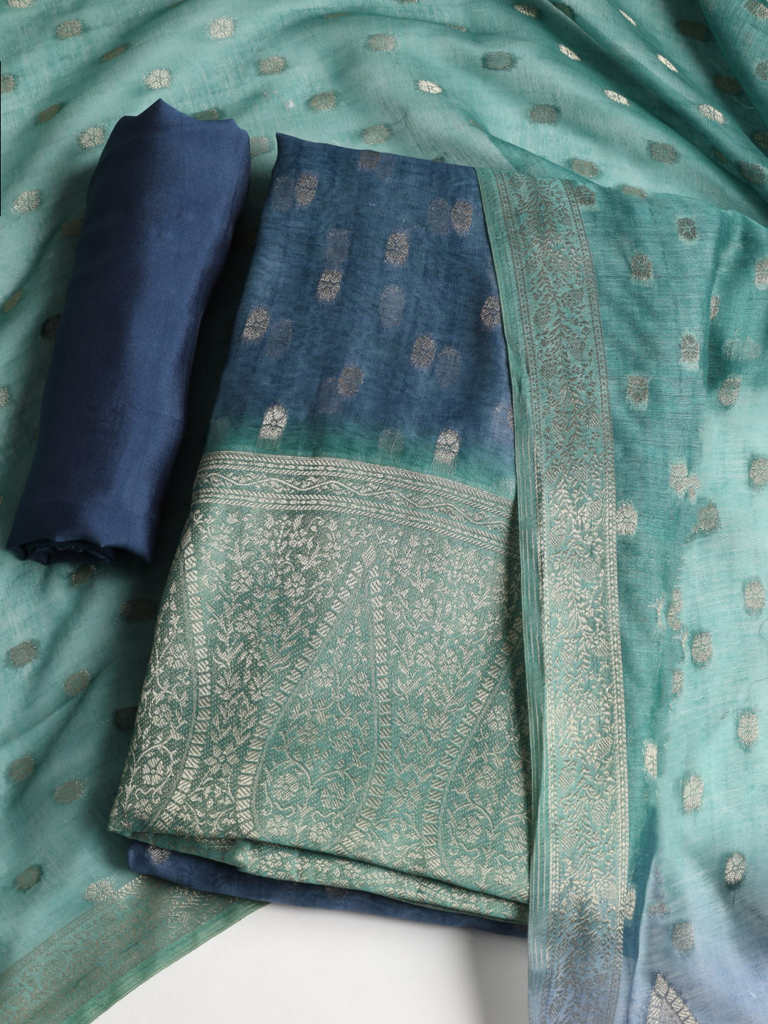 Neck Embroidered Chanderi Unstitched Suit With Dupatta